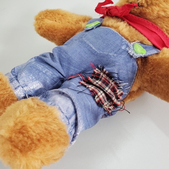 Train Conductor Teddy Bear Plush Vintage 90s Overalls Brown 12" Soft Toy - Picture 4 of 8